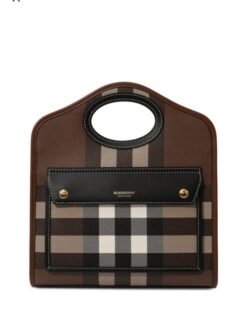 BURBERRY MINI CHECKERED LEATHER TOTE BAG