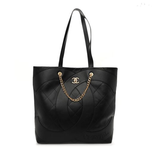 CHANEL STITCHED CC SHOPPER TOTE BLACK