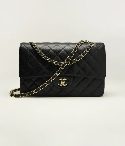 CHANEL CLASSIC GRAINED & GOLD TONE METAL BLACK