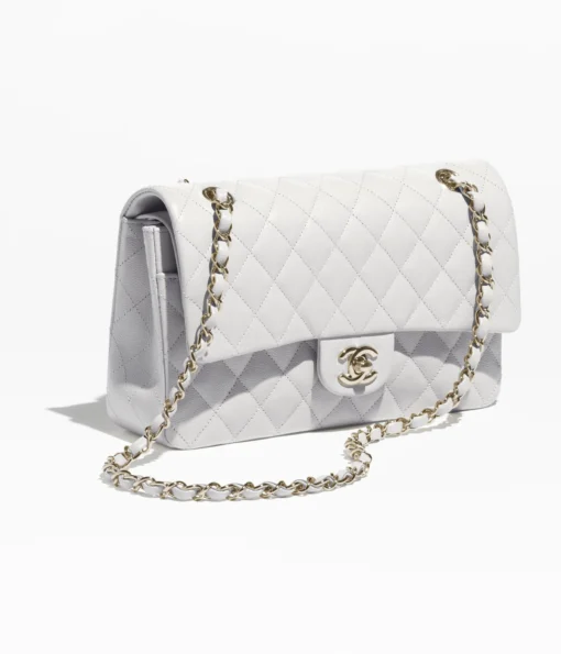 CHANEL CLASSIC 11.12 GRAINED & GOLD TONE METAL LIGHT GREY - Image 2