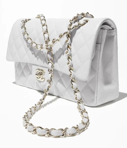 CHANEL CLASSIC 11.12 GRAINED & GOLD TONE METAL LIGHT GREY - Image 4