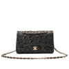CHANEL FLAP BAG WITH CAMELLIA FLOWER CHAIN BLACK 26cm