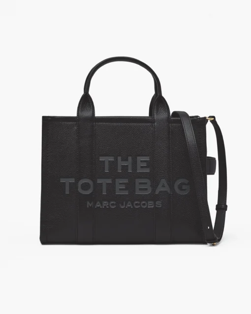MARC JACOBS THE LEATHER MEDIUM TOTE BAG (BLACK)