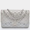 CHANEL SILVER QUILTED LEATHER